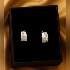 925 Sterling Silver Diamond Accent Huggie Earrings New